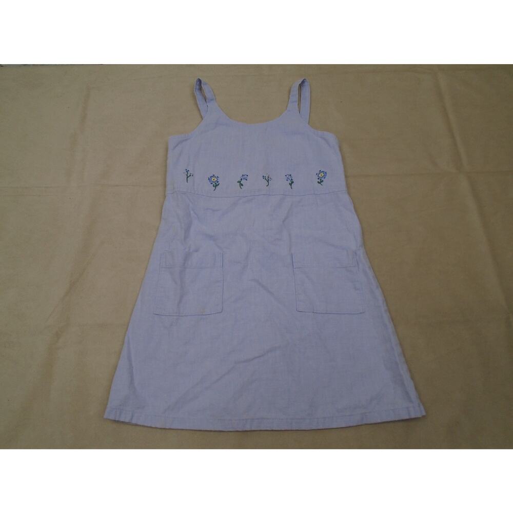 Vintage Girls Linen Dress Emmas Garden Flroal Purple Violet Tank Top 5/6